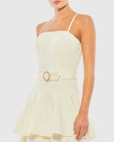 White Belted Tiered Ruffle Sleeveless Midi Dress